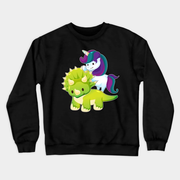 Unicorn Riding Triceratops Dinosaur Squad Girls Crewneck Sweatshirt by Xizin Gao